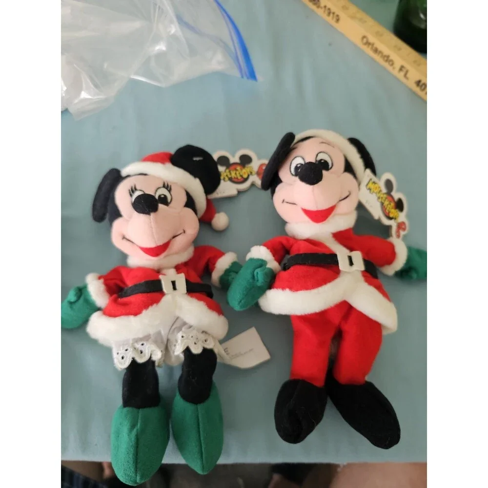 VTG Disney Store Santa Mickey & Minnie Mouse Mini Bean Bag Christmas Plushes
